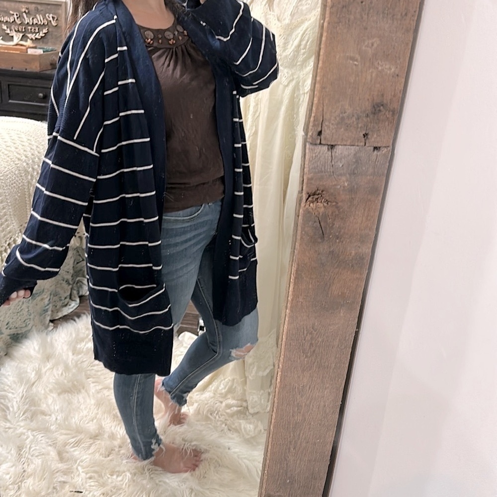 Pink Rose Navy Striped Women's Sweater cardigan size 3X - Picture 4 of 6